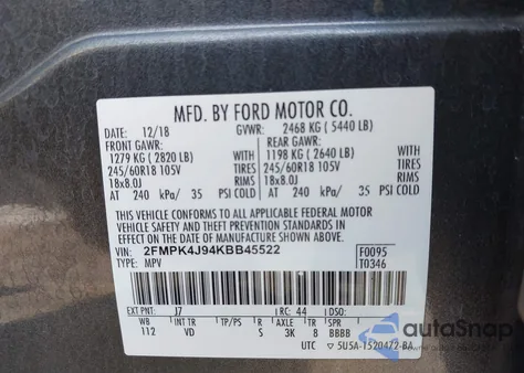 2019 Ford Edge Sel from USA, damaged, VIN 2FMPK4J94KBB45522